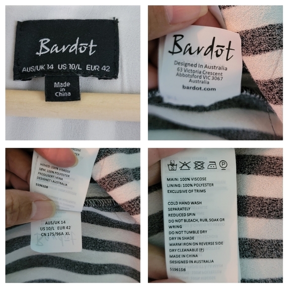 Bardot Women Black/White Striped Bell Sleeve Wrap Dress Sz 10Party Contemporary - Picture 11 of 12